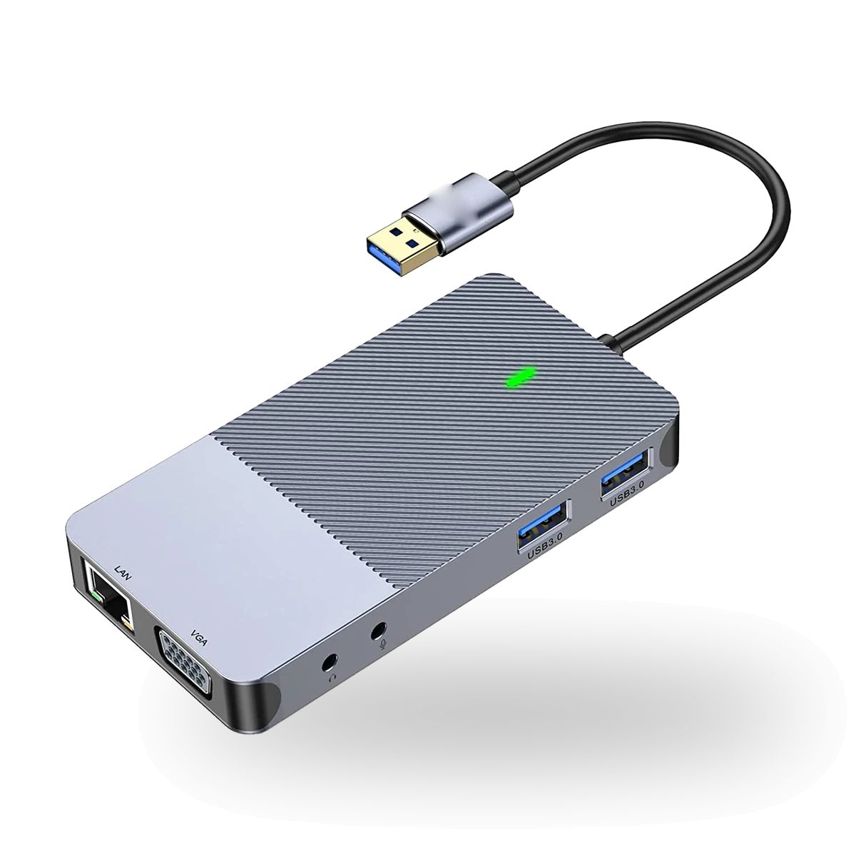 Dock 11 em 1 com dois HDMI, VGA, rede e áudio em vista de produto