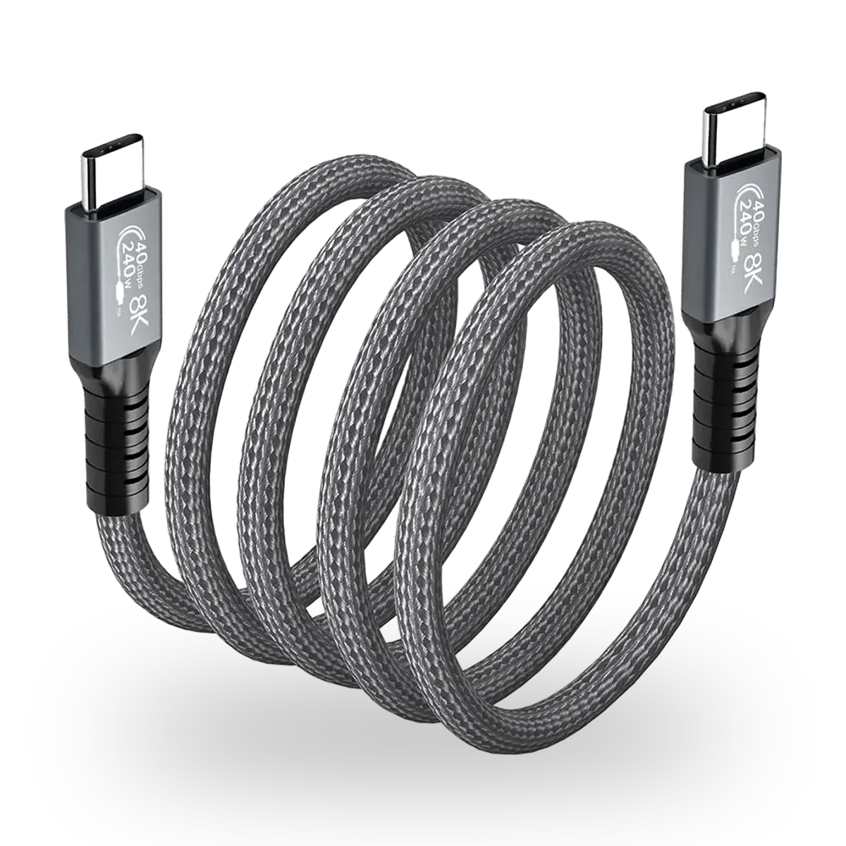 Cabo USB-C de 40 Gbps e 240 W sem marca visível