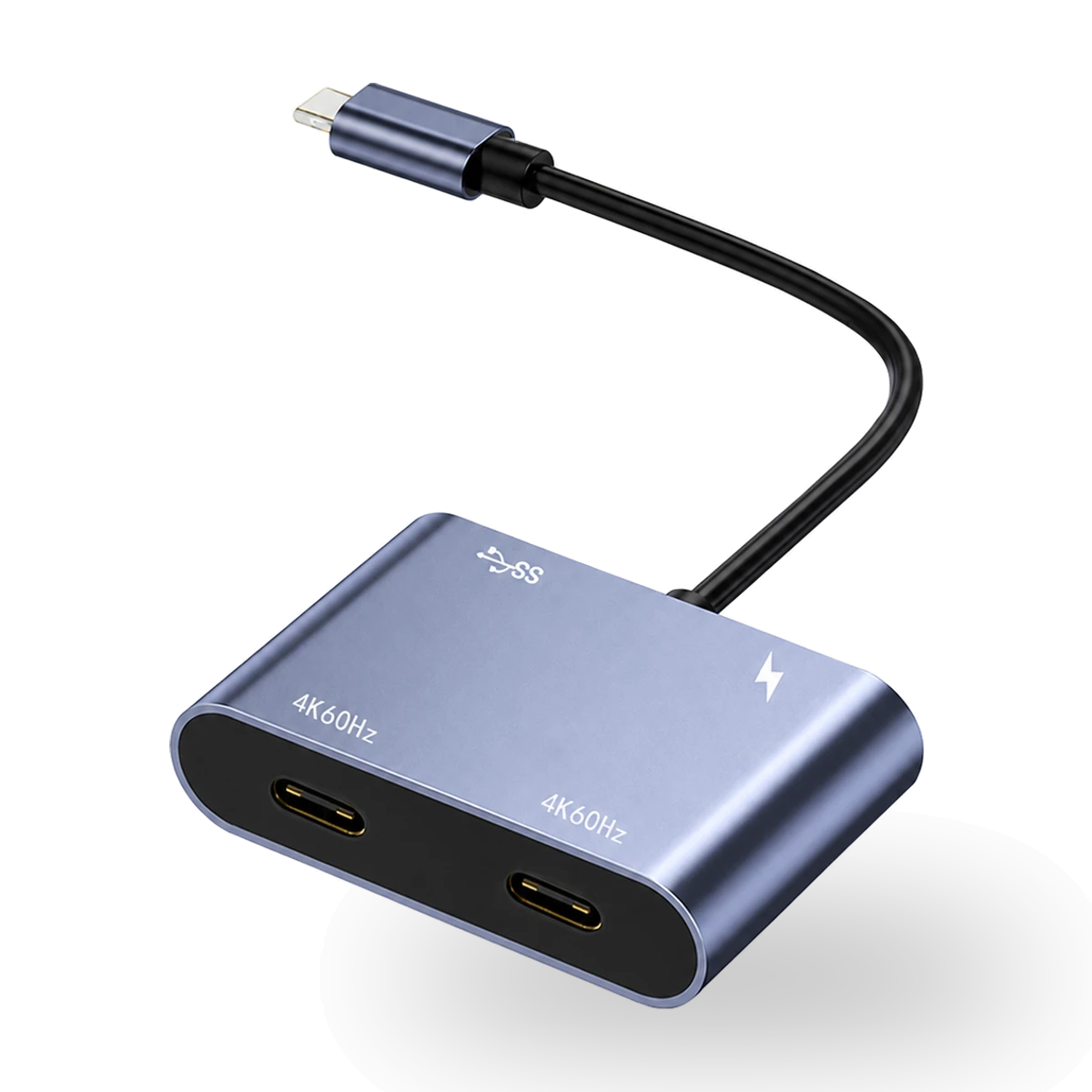 Adaptador Hi-Prime USB-C com duas entradas USB-C marcadas 4K60Hz
